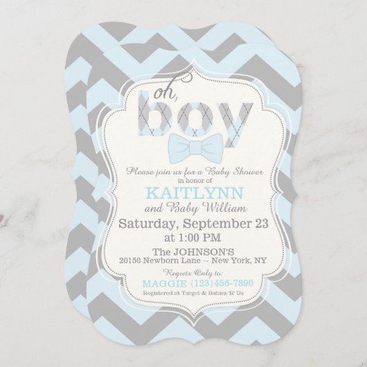 Bow-stropdas en Chevron Print Boy Baby shower uitn Kaart (Voorkant / Achterkant)