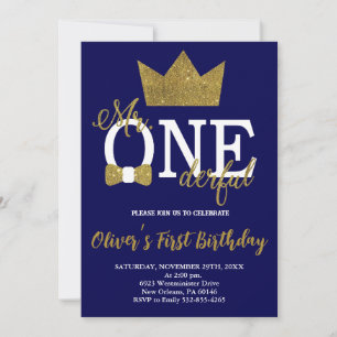 Bow Stropdas, Navy & Gold Little Man, Mr. Onederfu Kaart