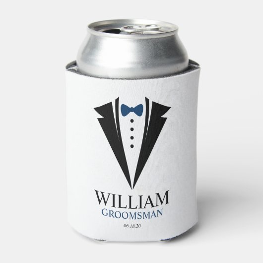 Bow Stropdas Tuxedo "Groomsman" gepersonaliseerd Blikjeskoeler (Blikje Voorkant)