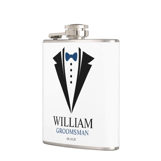 Bow Stropdas Tuxedo "Groomsman" gepersonaliseerd Heupfles (Links)