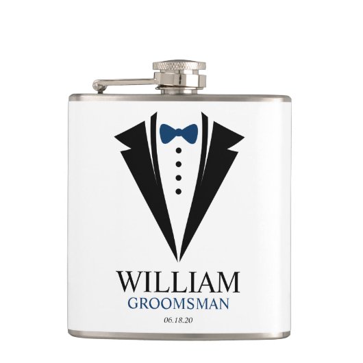 Bow Stropdas Tuxedo "Groomsman" gepersonaliseerd Heupfles (Voorkant)