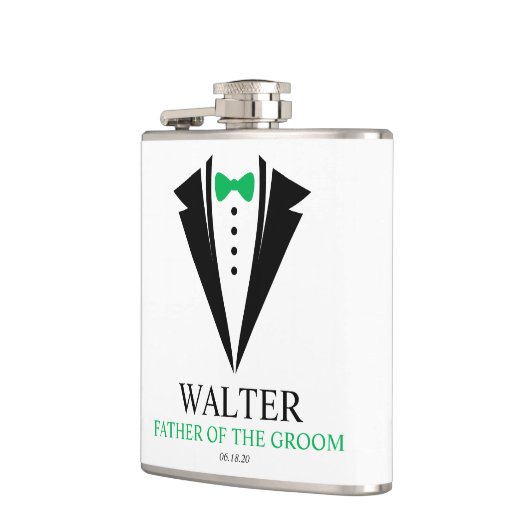 Bow Stropdas Tuxedo "Vader van de bruidegom" geper Heupfles (Links)