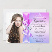 Bow Tiara Quinceanera Invitation rose violet (Devant)