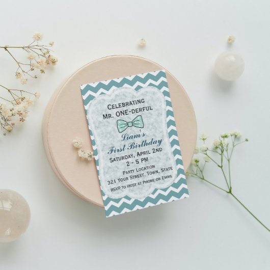 Bow Tie 1st Birthday Invitation
