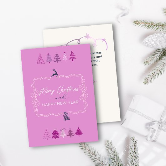 Bow & Trees Doodle Pastel Lavander Carte de vacanc