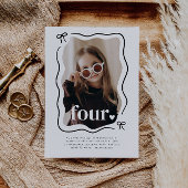 Bow Wavy Border Foto 4e verjaardag uitnodiging