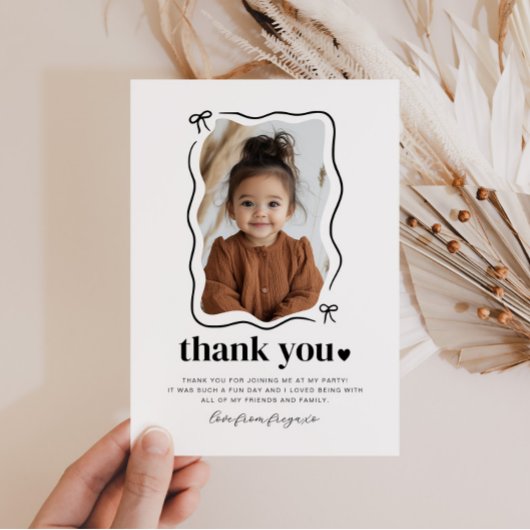 Bow Wavy Border Foto Verjaardag Bedankkaart