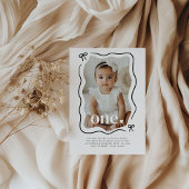 Bow Wavy Border Photo 1er Anniversaire Invitation