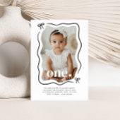 Bow Wavy Border Photo 1er Anniversaire Invitation