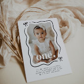 Bow Wavy Border Photo 1er Anniversaire Invitation