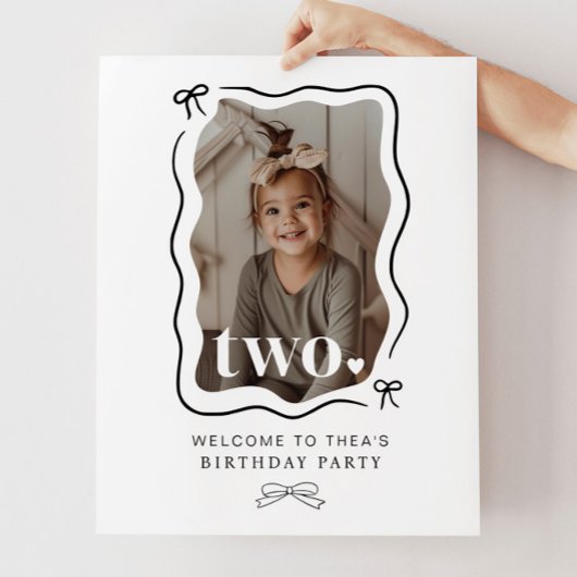 Bow Wavy Border Photo 2nd Birthday Affiche de bien