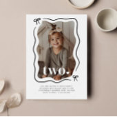 Bow Wavy Border Photo 2nd Birthday Invitation