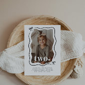 Bow Wavy Border Photo 2nd Birthday Invitation