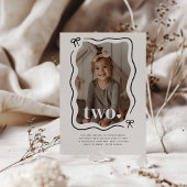 Bow Wavy Border Photo 2nd Birthday Invitation
