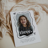 Bow Wavy Border Photo 3e anniversaire Invitation