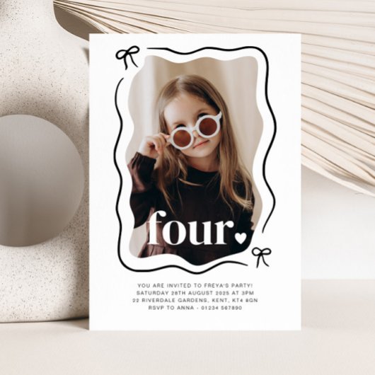 Bow Wavy Border Photo 4Anniversaire Invitation