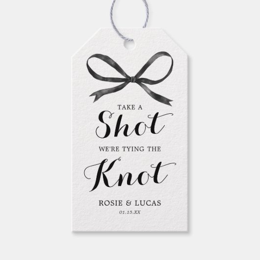 Bow Wedding Engagement Party Alcohol Shot Labels Cadeaulabel (Voorkant)