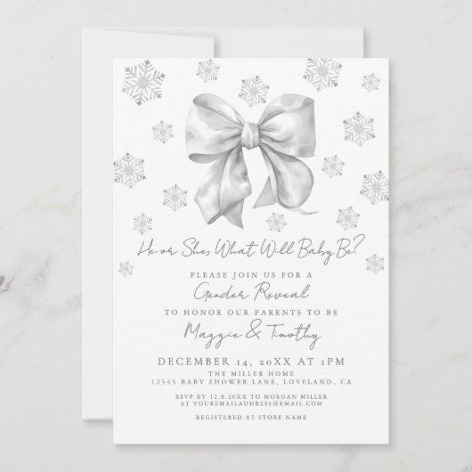 Bow Winter Geslacht Onthulling Uitnodiging (Voorkant)