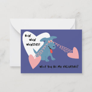 Bow Wow Wowzers Blauwe Hond Kinderen Valentijnkaar Notitiekaartje