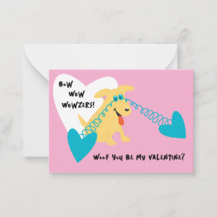 Bow Wow Wowzers Gele Hond Kinderen Valentijnkaart Notitiekaartje