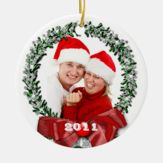 Bow Wreate Family Fotokerstversiering Keramisch Ornament
