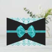 Bowed Damask Invite [Blauwgroen] Kaart (Staand voorkant)