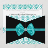 Bowed Damask Invite [Blauwgroen] Kaart (Voorkant / Achterkant)