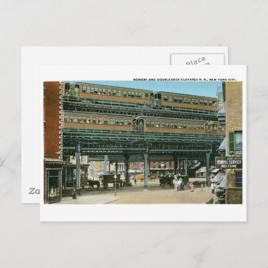 Bowery and Doubledeck Elevated R.R., NYC Briefkaart (Voorkant / Achterkant)