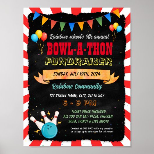 Bowl-a-thon fondsenwerving flyer poster sjabloon (Voorkant)