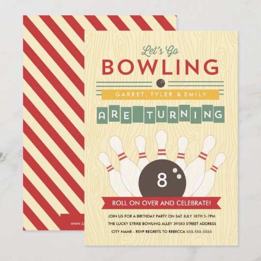 Bowl ! Invitation de fête d'anniversaire multiple (Devant / Derrière)