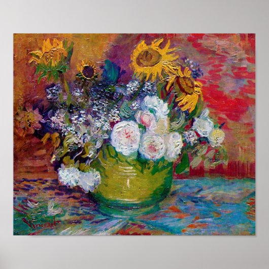Bowl met bloemen, Van Gogh Poster (Voorkant)