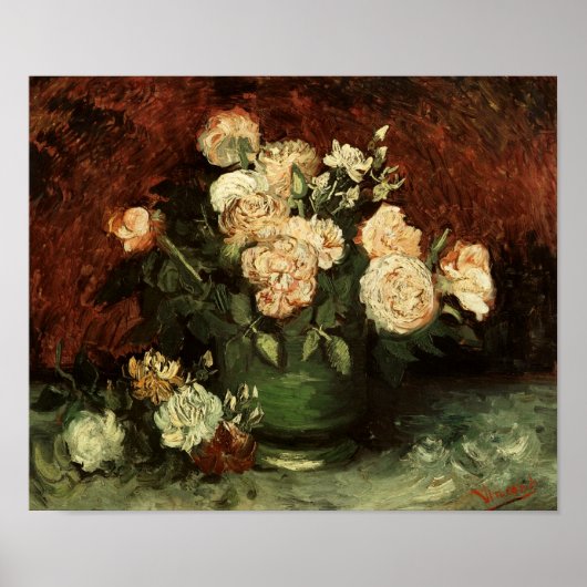 Bowl met pony's en Rozen Van Gogh Fine Art Poster (Voorkant)
