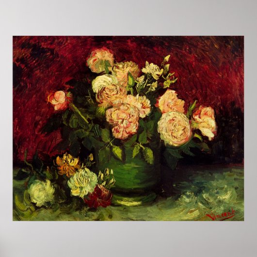 Bowl met volken en Rozen van Vincent van Gogh Poster (Voorkant)
