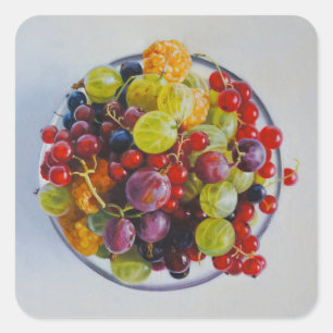 Bowl of Berries - Hyperrealistische Fruit Stilleve Vierkante Sticker