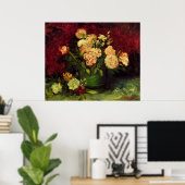 Bowl of Peonies and Rose, Vincent van Gogh Poster (Thuiskantoor)