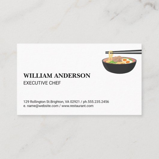 Bowl van noedels en eetstokjes | restaurant visitekaartje (Achterkant)