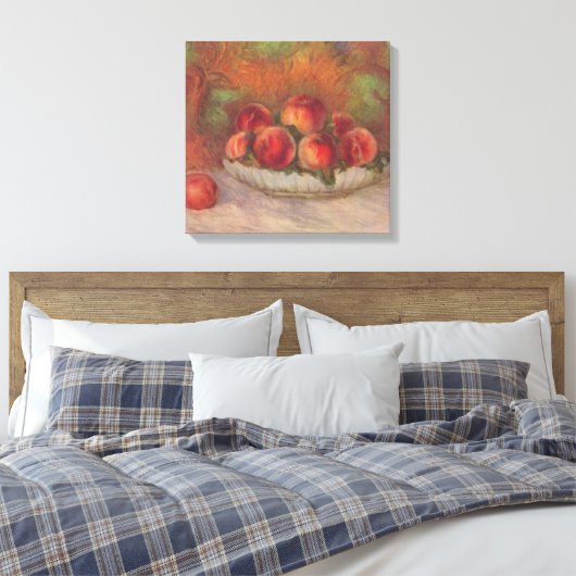 Bowl van Perziken (van Pierre-Auguste Renoir) Canvas Afdruk (Insitu (Slaapkamer))