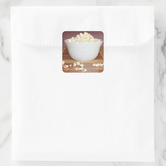 Bowl van Popcorn Vierkante Sticker (Tas)