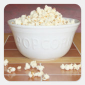 Bowl van Popcorn Vierkante Sticker (Voorkant)