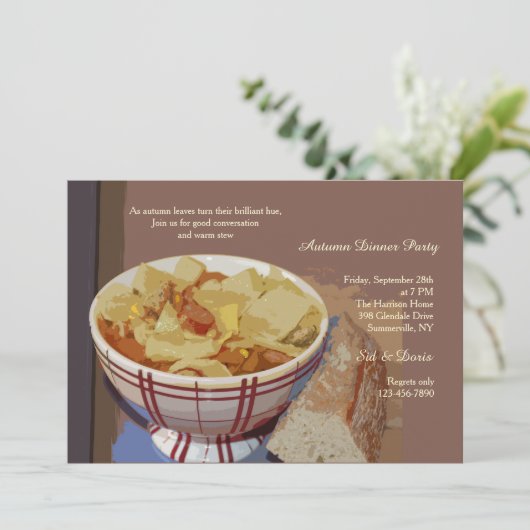 Bowl van Stew Dinner Party Invitation Kaart (Staand voorkant)