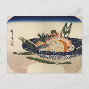 Bowl van Sushi, ongeveer 1800's Japan. Briefkaart