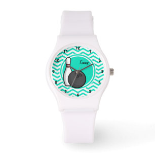 Bowlen; Aqua Green Chevron Horloge