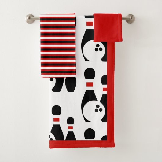 Bowlen en spelden en gestreepte patronen bad handdoek (Insitu)