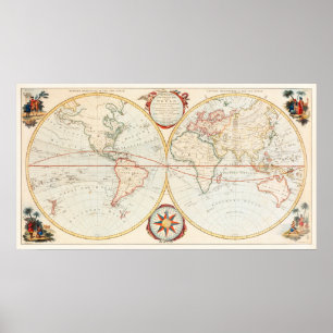  Bowles Pocket Map van de wereld Poster