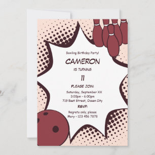 Bowling 11th Birthday Party Invitation Kaart