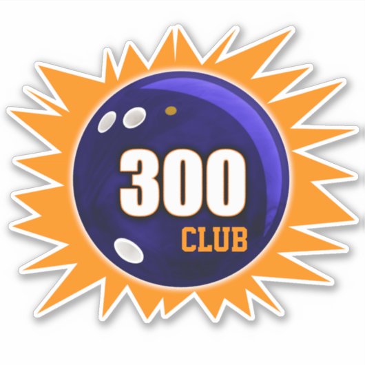 Bowling 300 Club, Blauwe Bowling Bal & Oranje Viny Sticker (Voorkant)