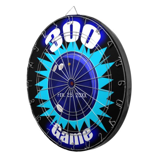 Bowling 300 game, met datum, dartboard met kunst dartbord (Voorkant Rechts)