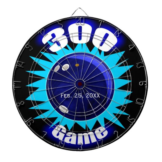 Bowling 300 Game, met datum, Dartbord met pijlen (Voorkant)