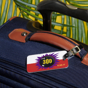 Bowling 300 spelbadge met 300 kogel en paars bagagelabel