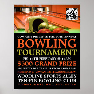 Bowling Alley Scene, Ten-Pin Bowling Tournament Poster